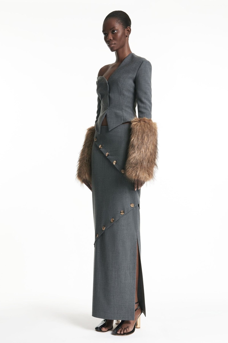 A.W.A.K.E. MODE FITTED JACKET WITH ASYMMETRIC COLLAR GREY BROWN outlook