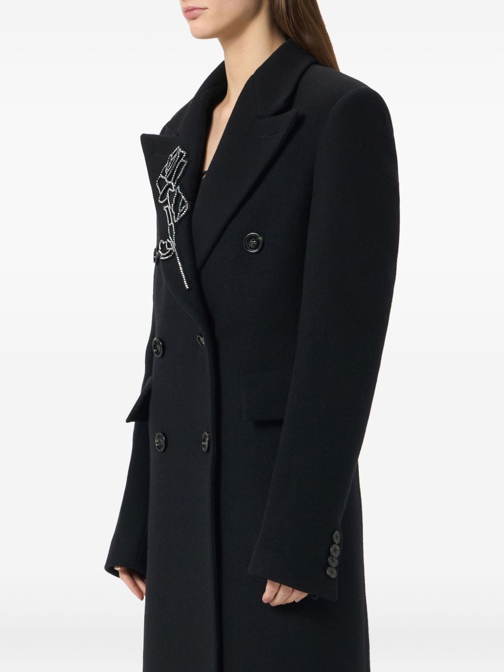 double-breasted floral-embroidered coat - 4