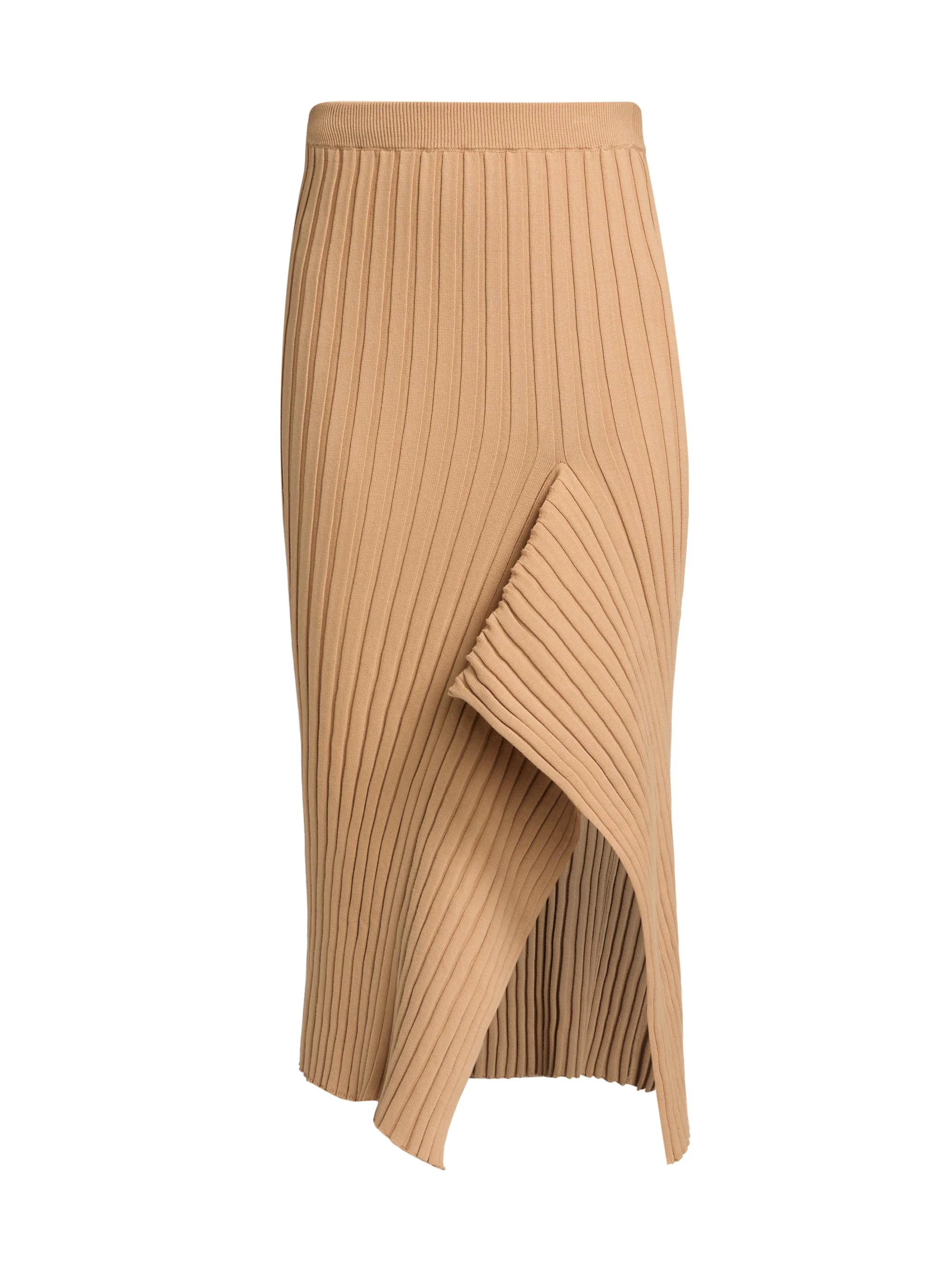 Women's Rib-Knit Cotton Midi-Skirt - Caramel - 1