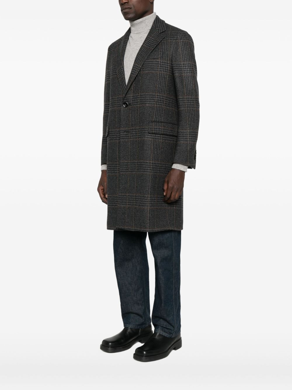 checked wool coat - 3