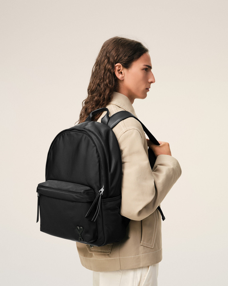 AMI Paris BLACK NYLON MARCEL BACKPACK outlook