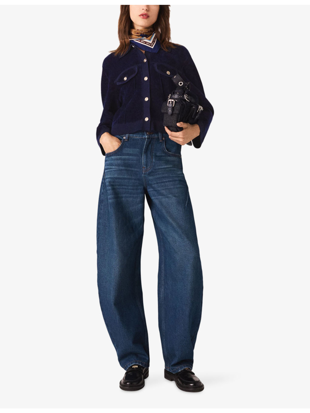 Button-Down Cropped Stretch-Velvet Jacket - 2