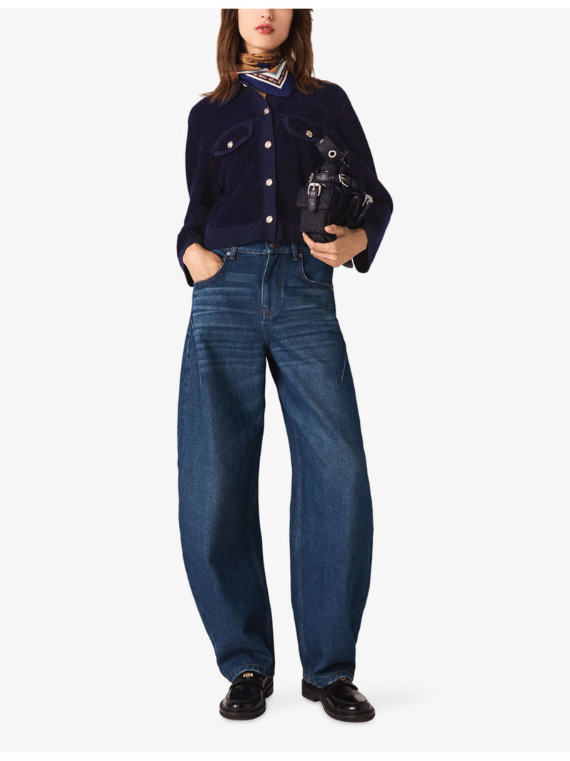 maje Button-Down Cropped Stretch-Velvet Jacket outlook
