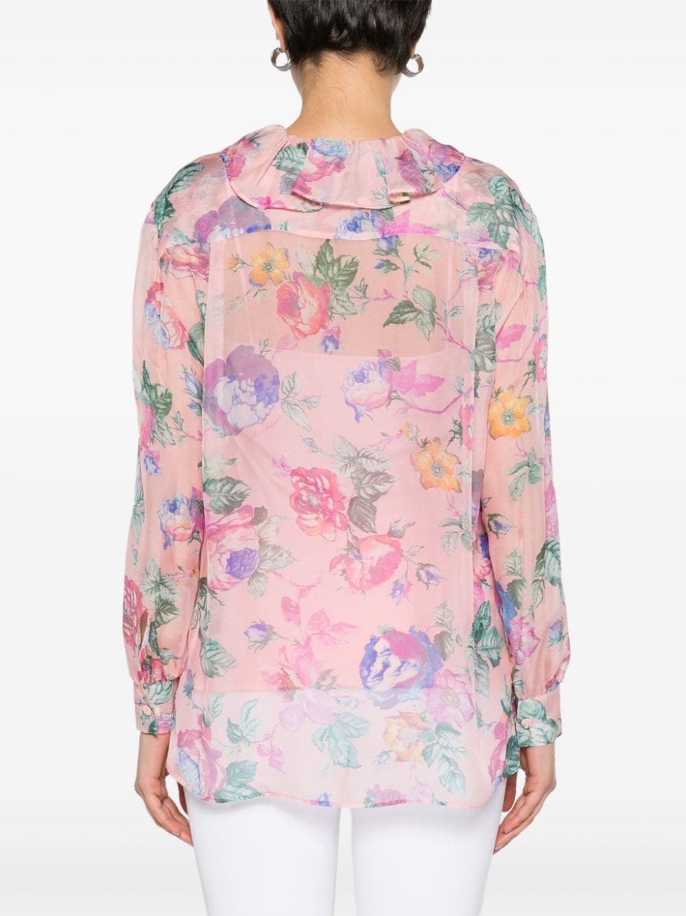 floral-print ruffled blouse - 4