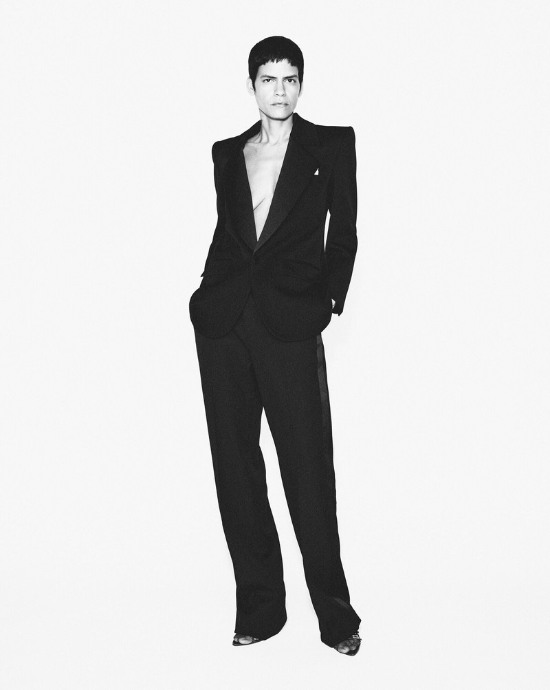 SAINT LAURENT high-waisted tuxedo pants in grain de poudre outlook