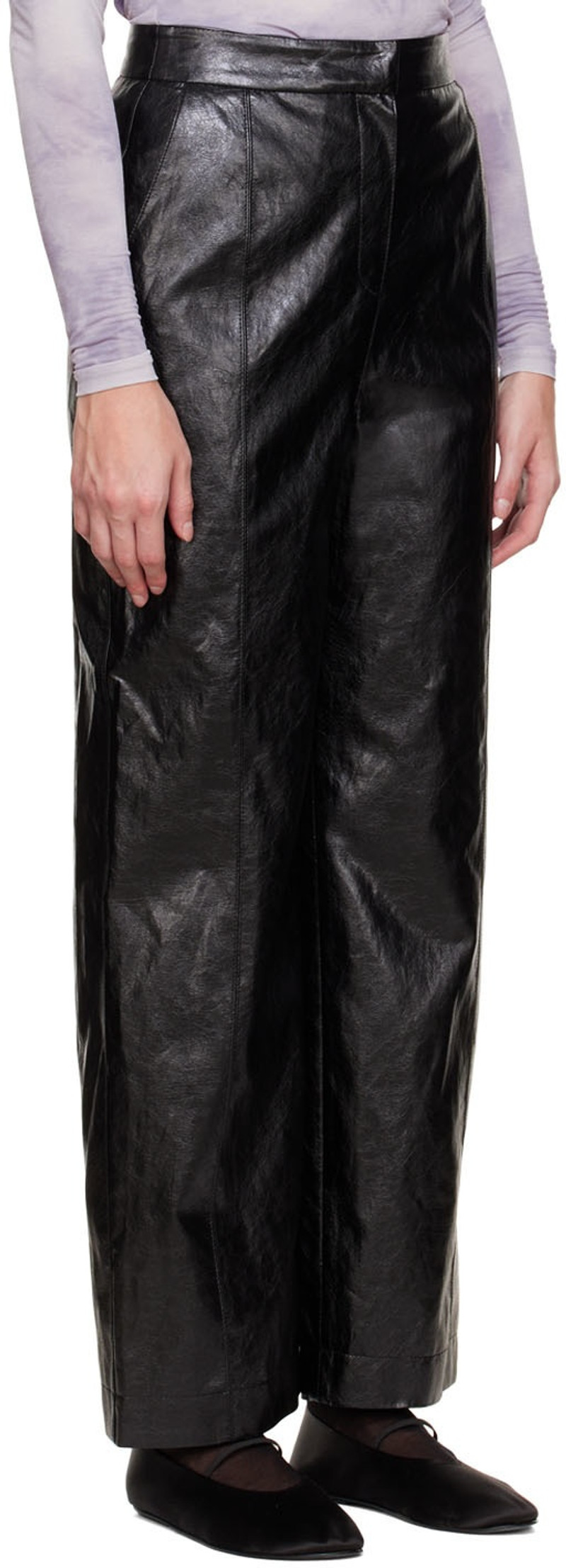 LVIR Black Grained Faux-Leather Pants outlook