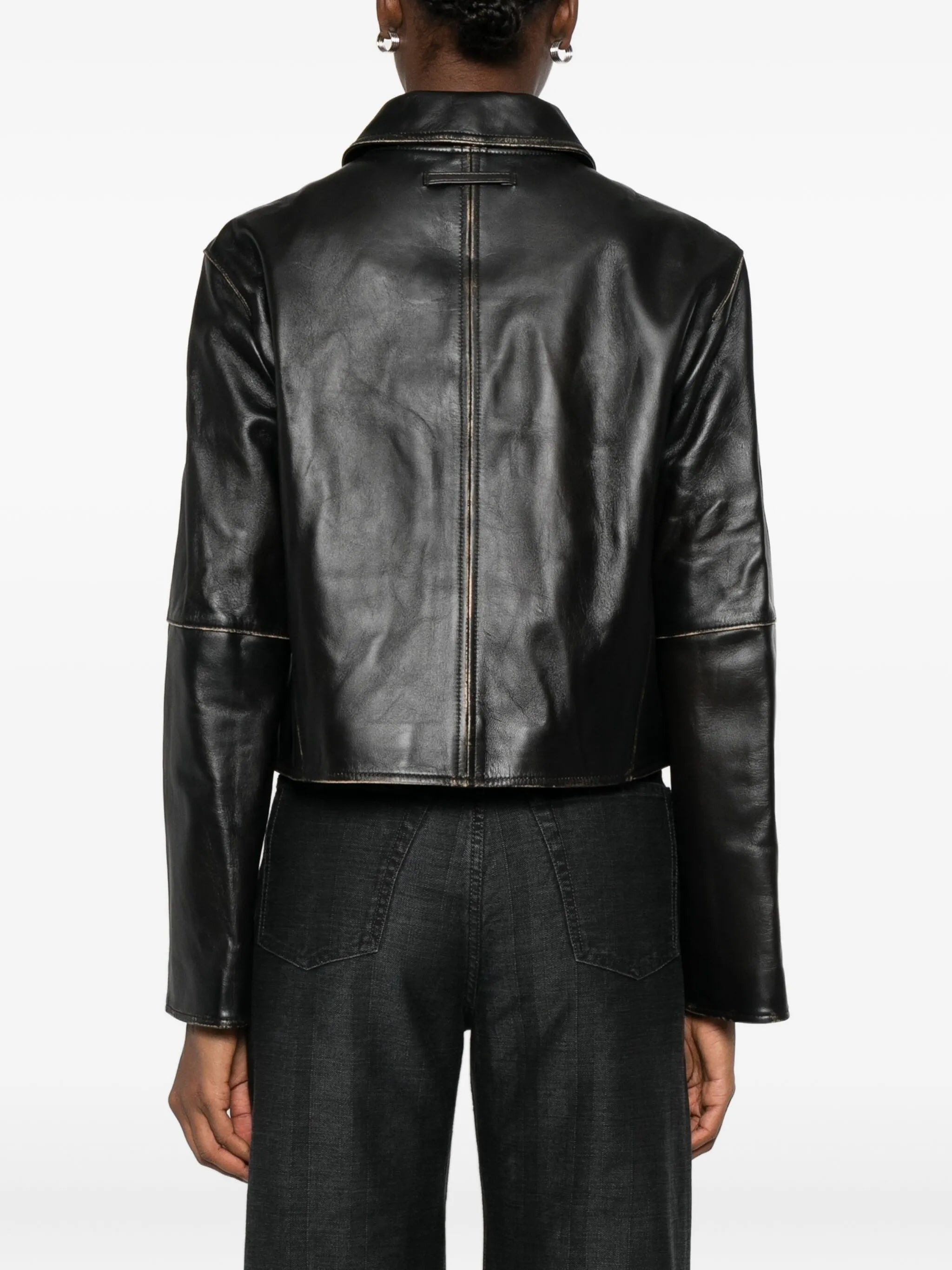 Low Classic Zip-front Cropped Leather Jacket - 5
