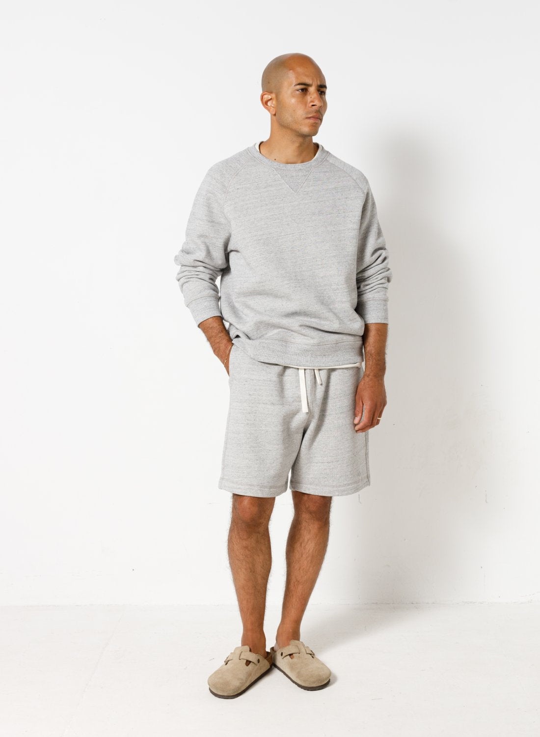 Embroidered Arrow Crew in Grey Marl - 2