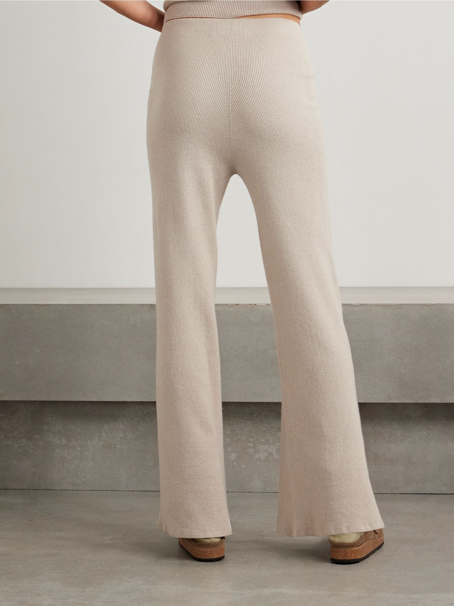 Delicash ribbed cashmere and silk-blend wide-leg pants Beige - 4