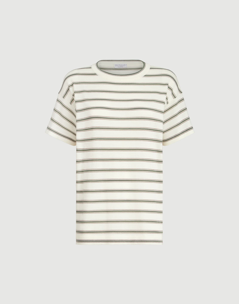 Virgin wool & cashmere lightweight sparkling stripe knit t-shirt 1