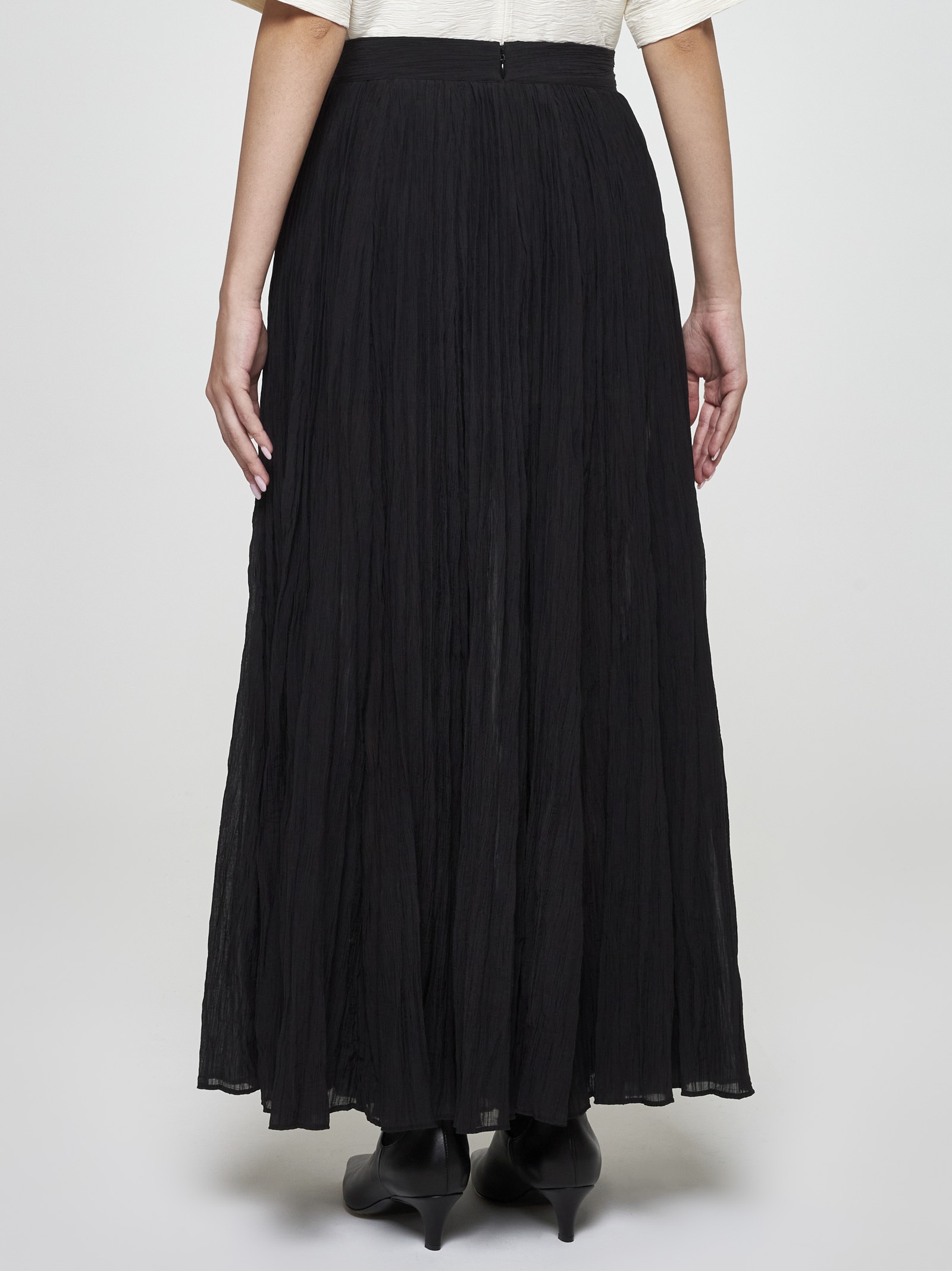 Cotton-blend pleated long skirt - 4