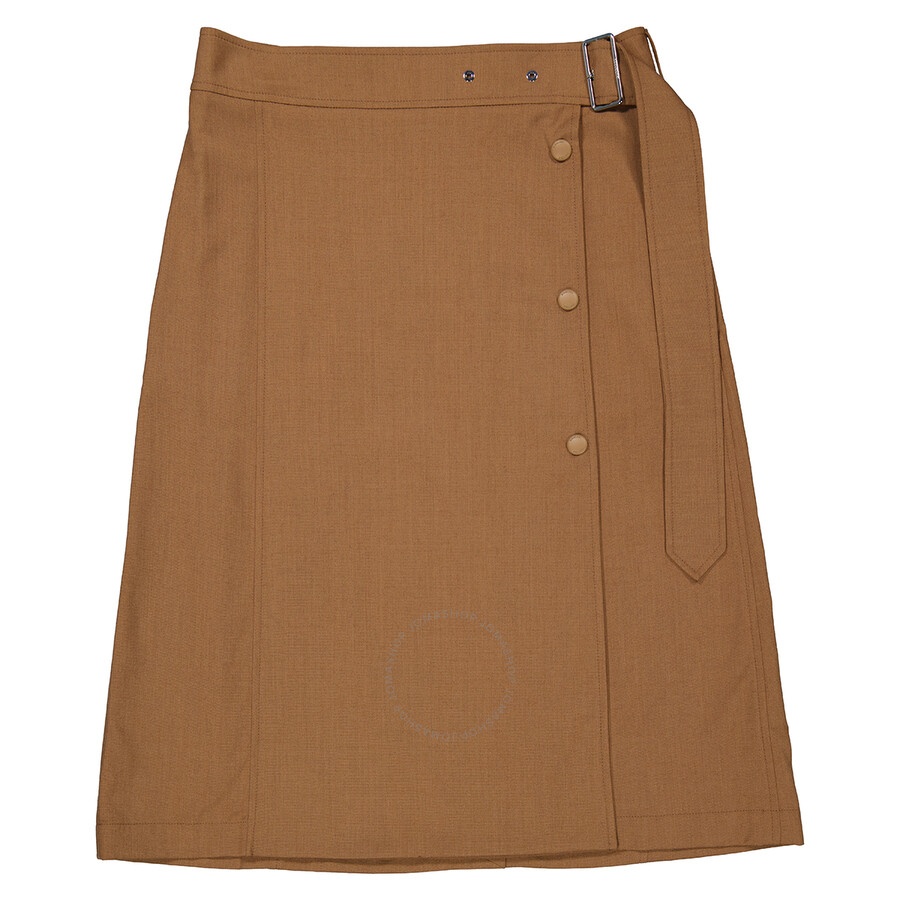 Burberry Ladies Keeley Warm Walnut Belted Mid-Length Skirt - 1