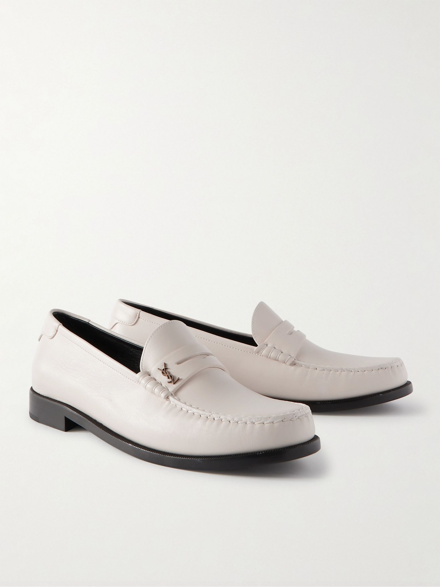 Logo-Embellished Leather Penny Loafers White - 4