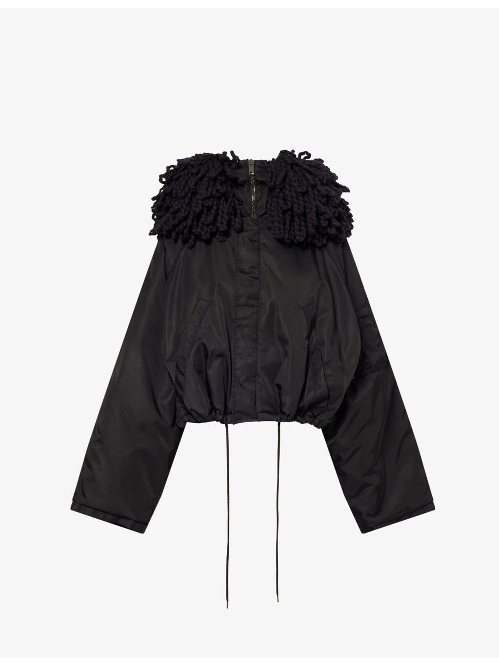 Fringed-Hood Long-Sleeve Padded Jacket - 1
