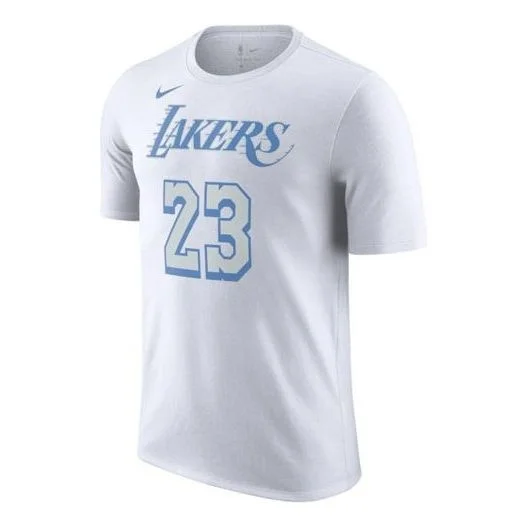 Nike NBA Los Angeles Lakers LeBron James 인쇄 둥근 목 짧은 소매 백색 CT9427-103 - 1