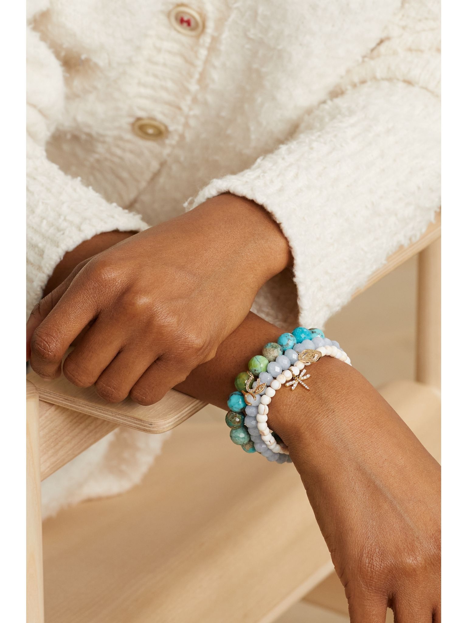 Large Luck and Protection 14-karat gold, turquoise and diamond bracelet Turquoise - 5
