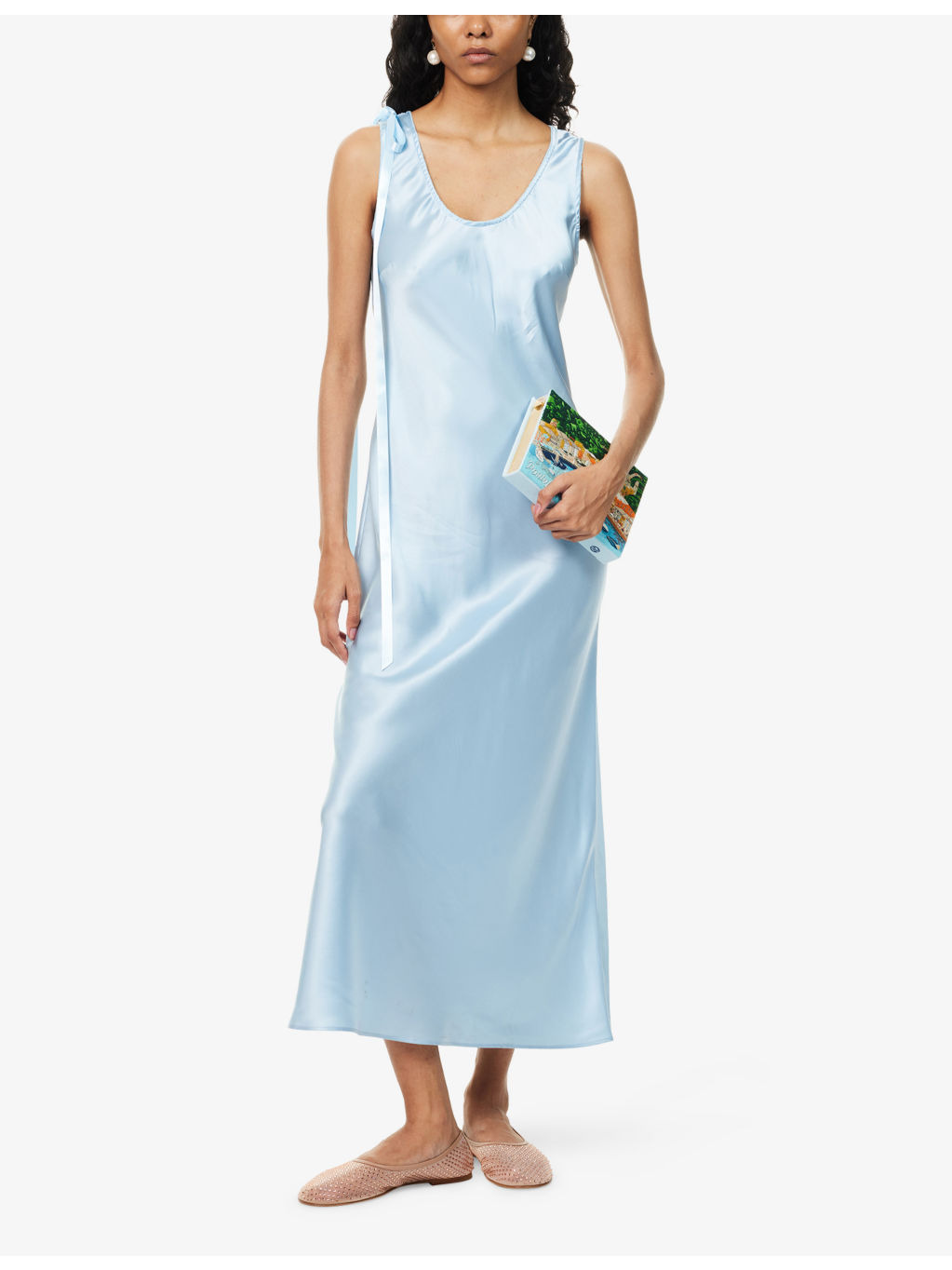 Bow Sleeveless Silk Midi Dress - 2