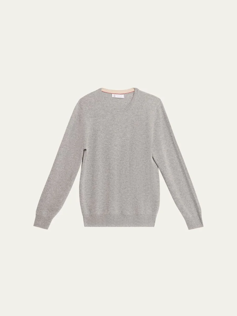 Men's Crewneck English Rib Cashmere Sweater - 1