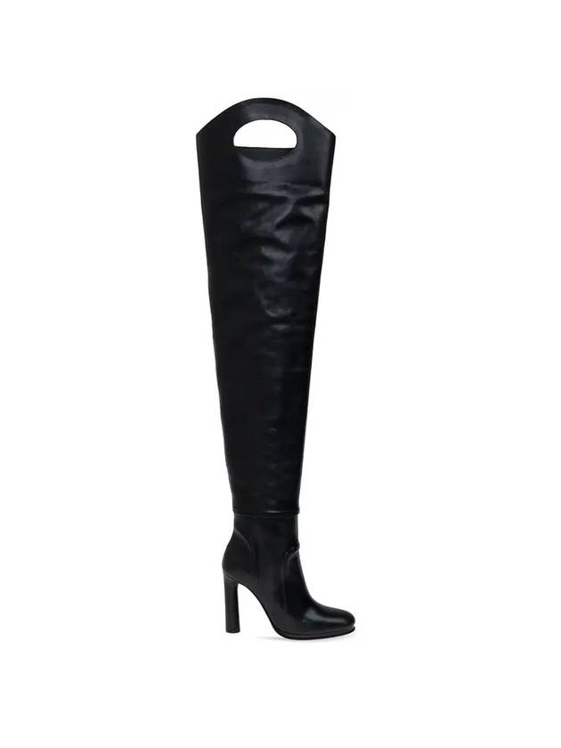 Women's Leather Long Boots Black - 1