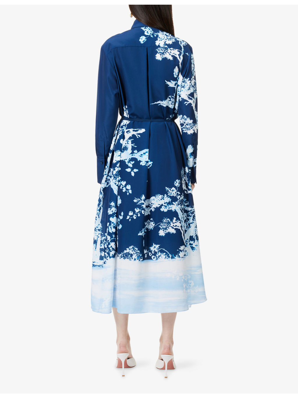 Long-Sleeve Floral-Print Crepe-du-Chine Midi Shirt Dress - 4