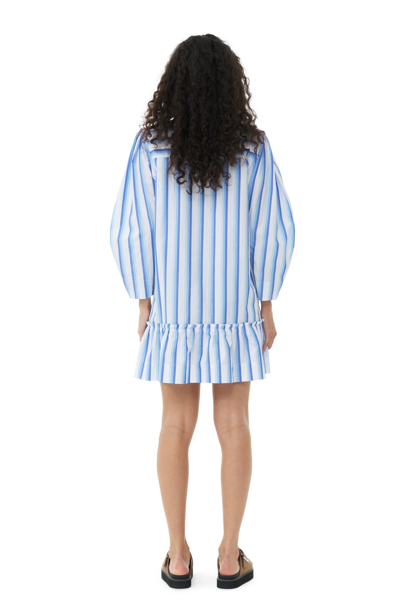 BLUE STRIPED COTTON MINI SHIRT DRESS - 5