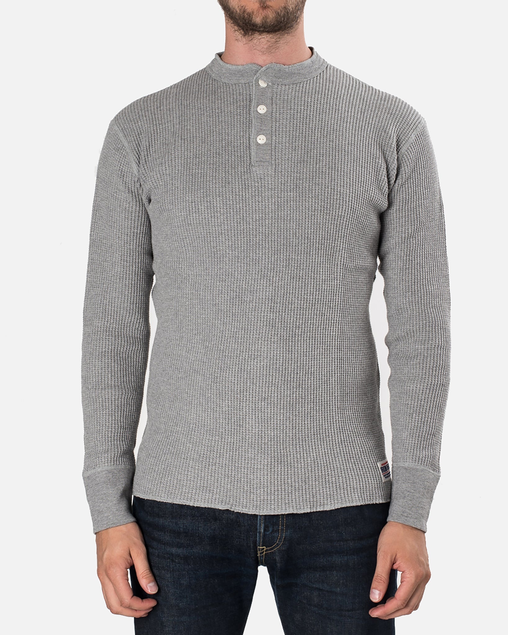 IHTL-1213-GRY Waffle Knit Long Sleeved Thermal Henley - Grey - 2