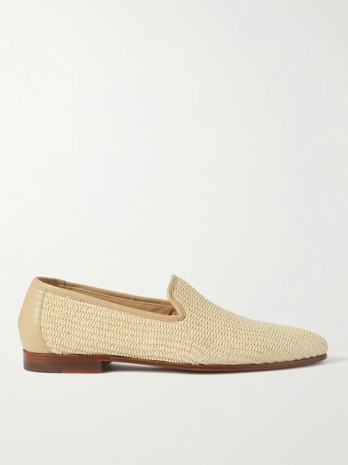 Mario Leather-Trimmed Raffia Loafers - 1