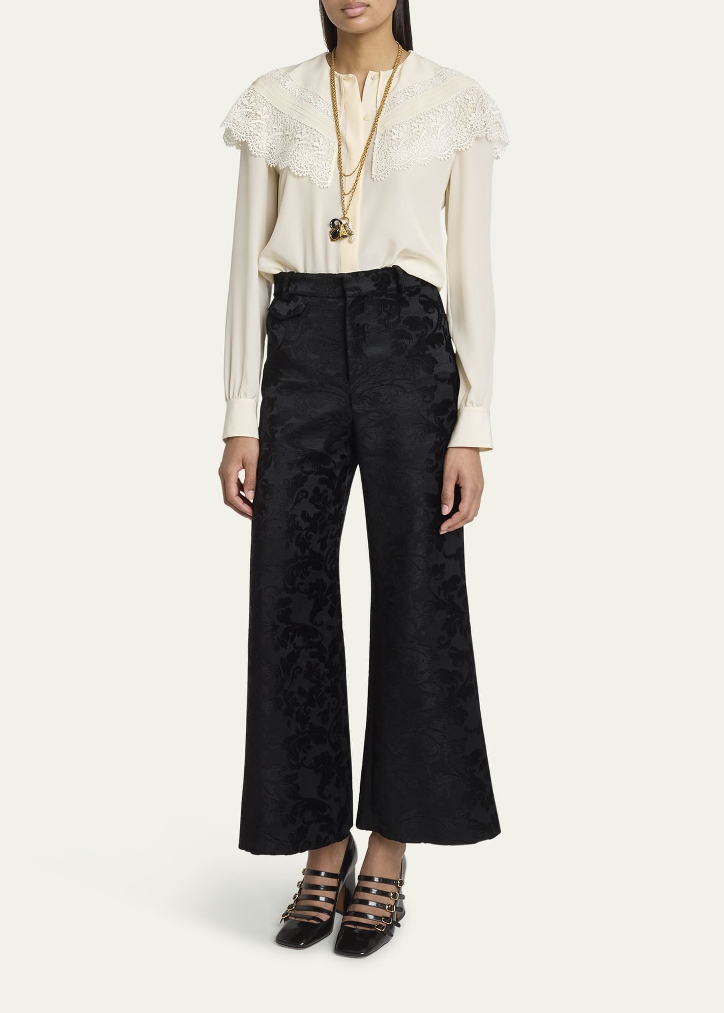 Lace Ruffle Silk Blouse - 2
