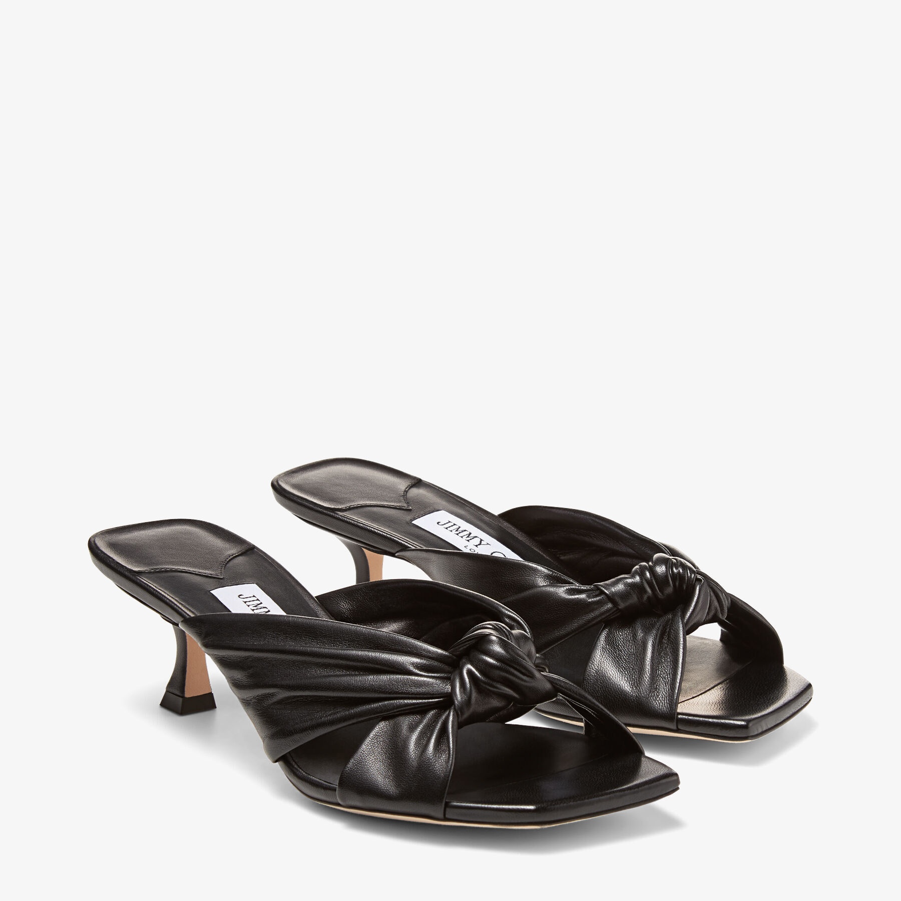 サンダル・ミュール Jimmy Choo Black leather Staz mules (STAZMULE50GWG BLACK) Jimmy Choo Staz 50 mules for Women - Black in UAE | Level Shoes