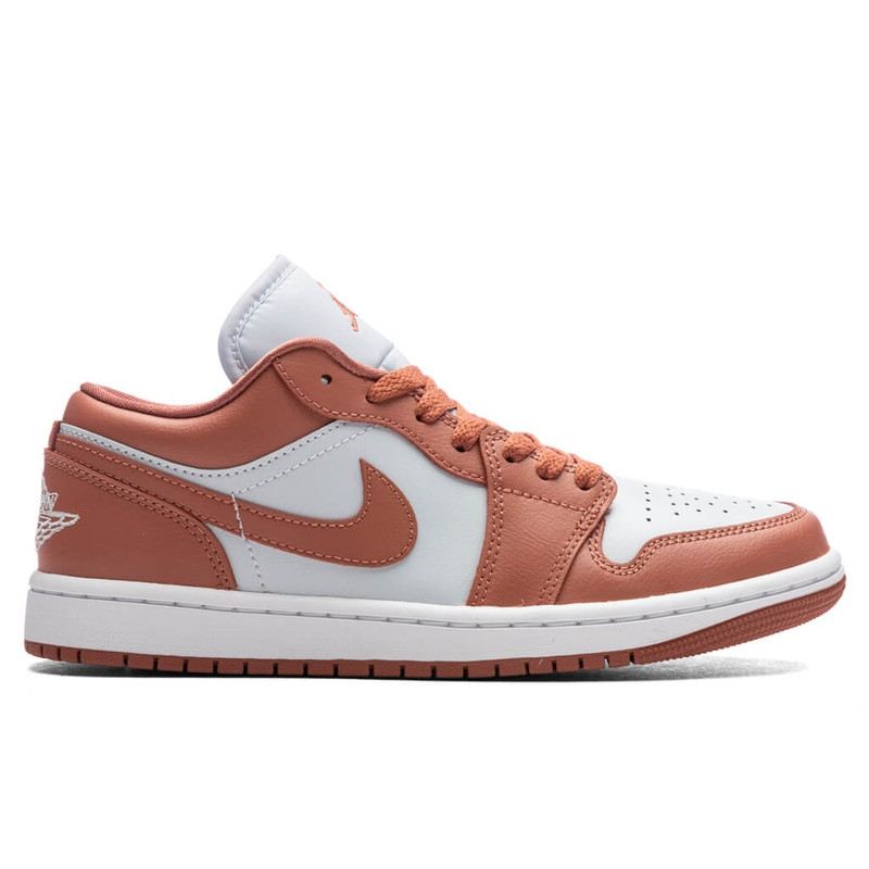 AIR JORDAN 1 LOW WOMEN'S 'PINK SALMON' - PURE PLATINUM/SKY J ORANGE/WHITE - 1