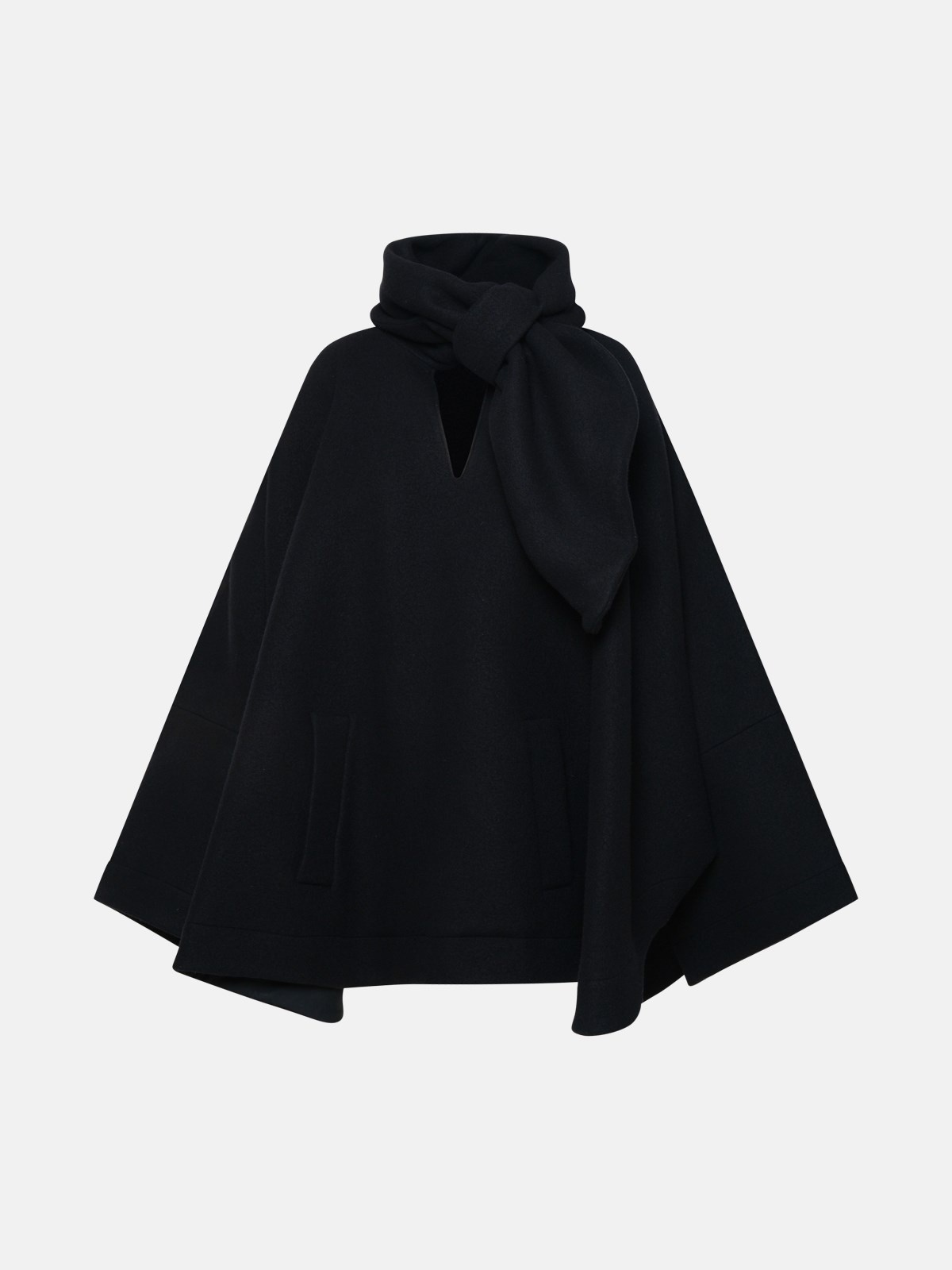 Black virgin wool blend cape - 1