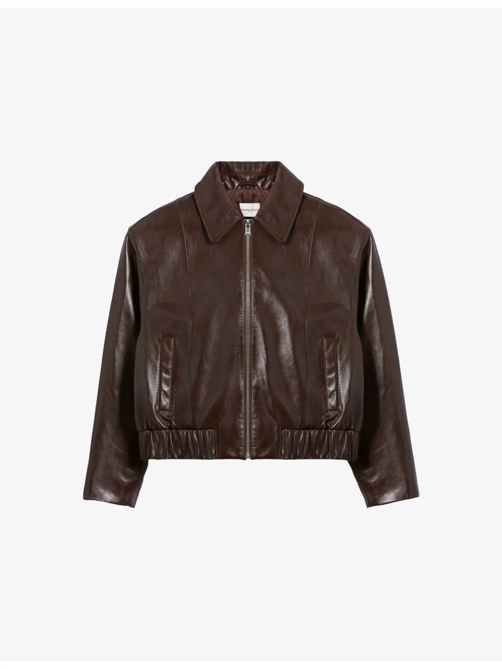 Collared Zip-Up Leather Jacket - 1