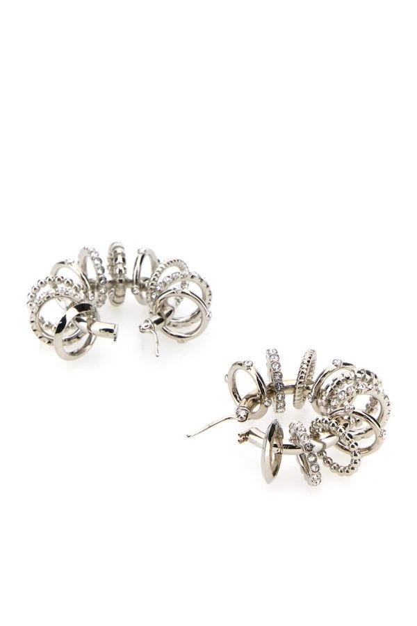 Amina Muaddi Woman Silver Metal Multi Ring Earrings - 3