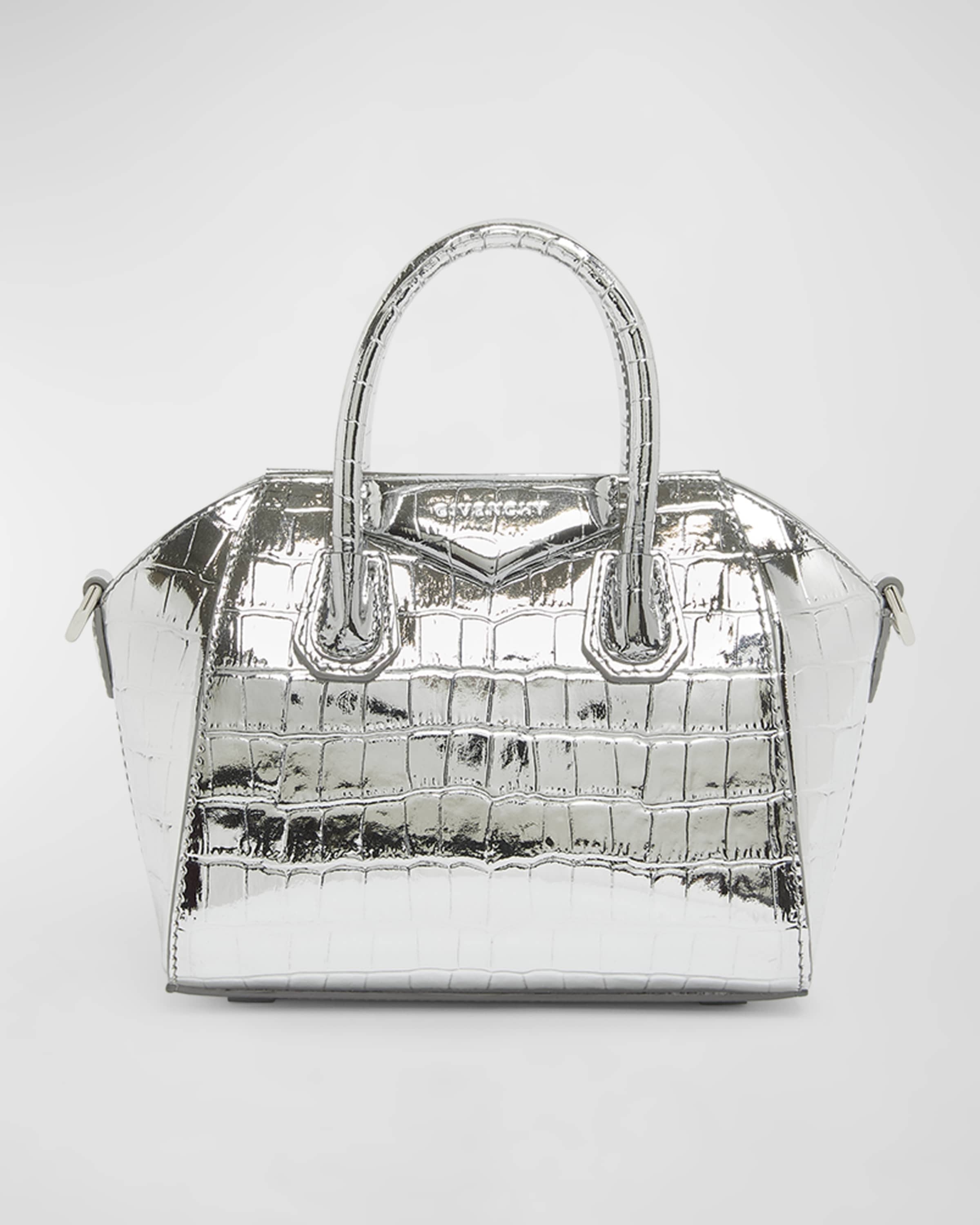 Antigona Toy Top-Handle Bag in Metallic Croc-Embossed Leather - 1