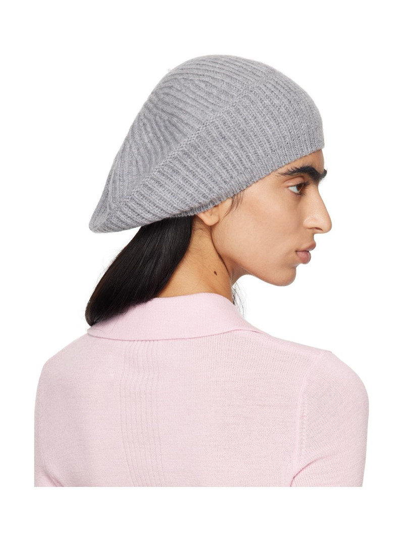 Gray Wool Rib Knit Beret 3