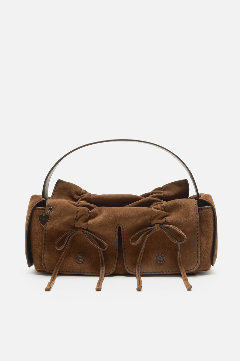 Multipocket suede shoulder bag - Cognac brown 1