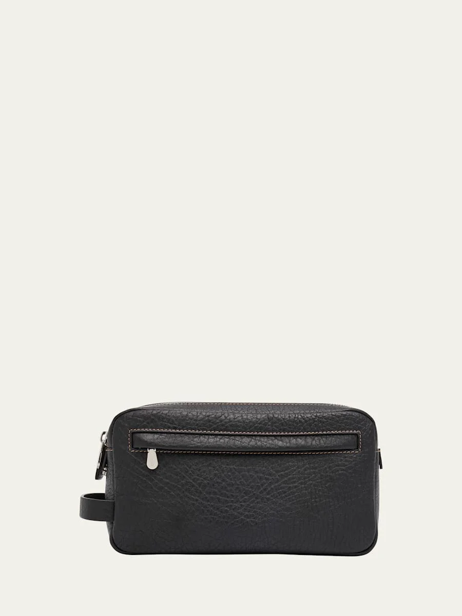 Men's Grained Leather Toiletry Bag - 1