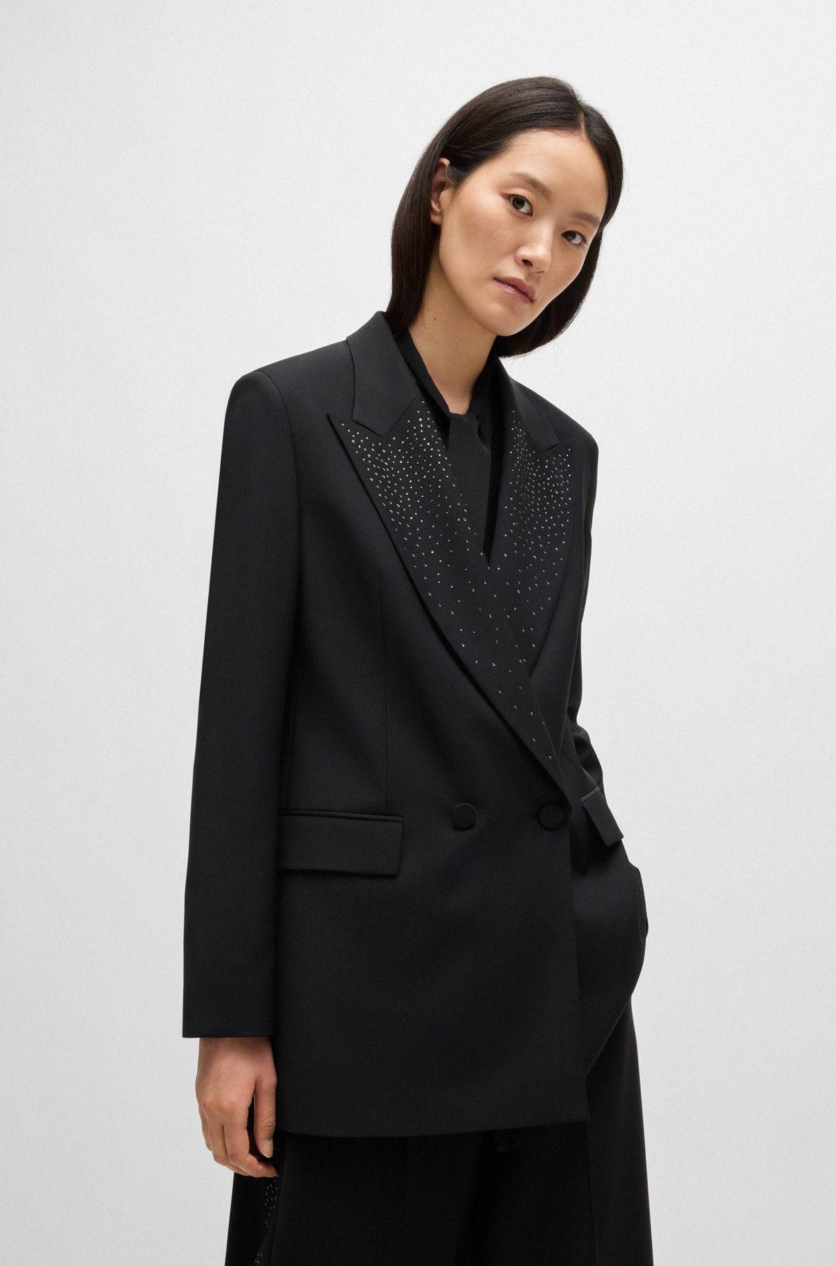RELAXED-FIT BLAZER WITH CRYSTAL-STUDDED LAPELS - 2