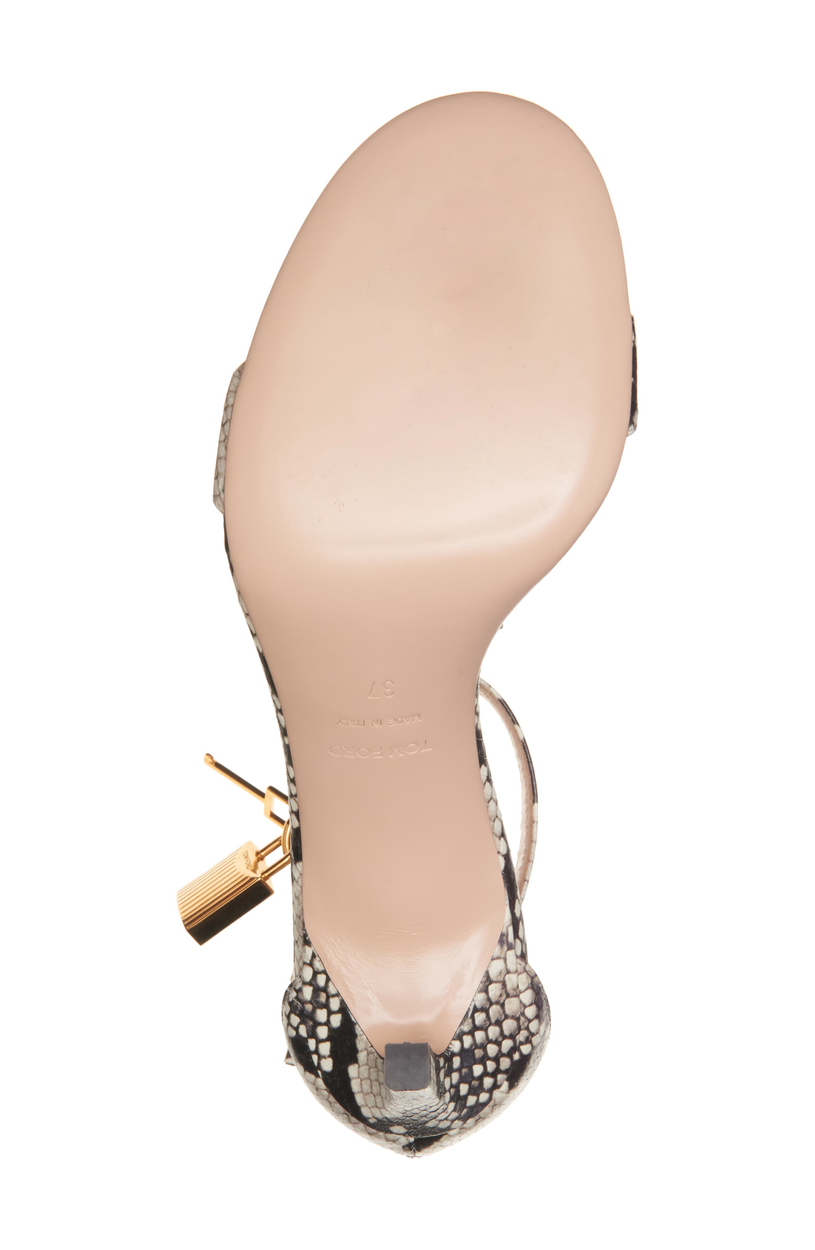 TOM FORD Padlock Snakeskin Embossed Ankle Strap Sandal in Roccia at Nordstrom - 6