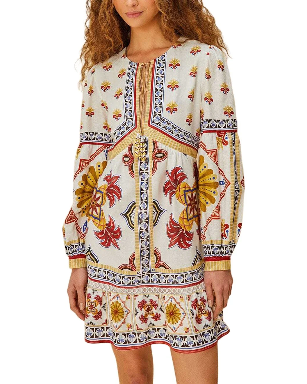 FARM Rio Linen-Blend Marys Tiles Mini Dress - 1