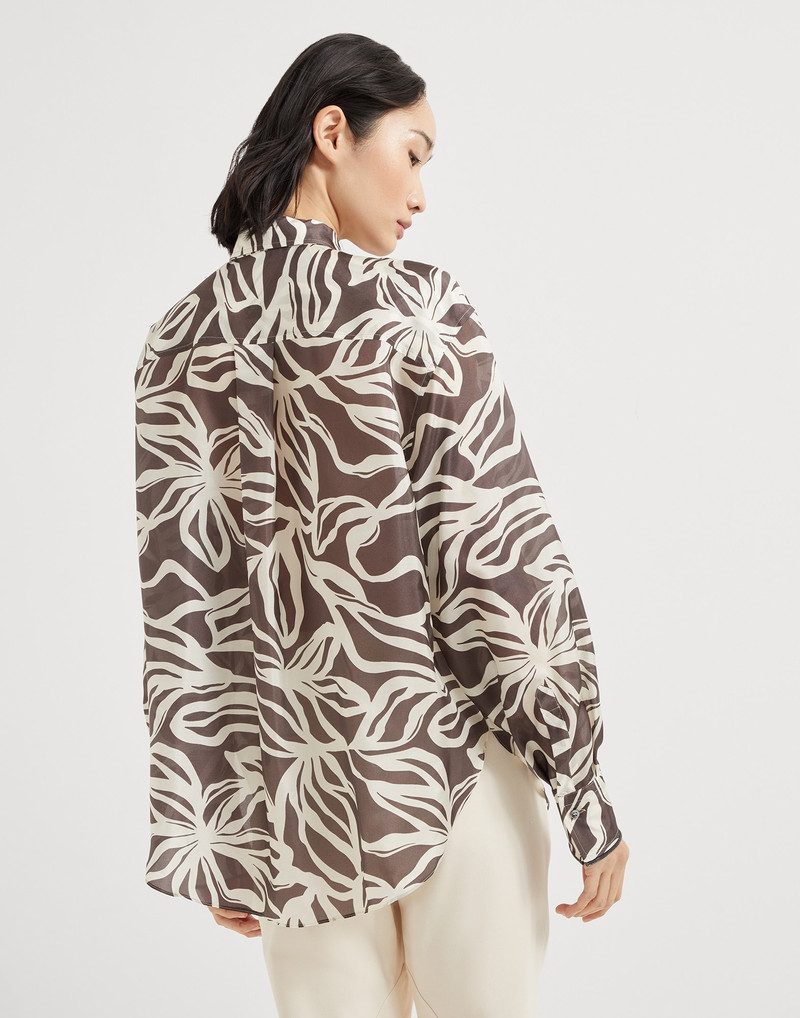 Brunello Cucinelli Silk floral print pongée shirt with shiny cuffs outlook