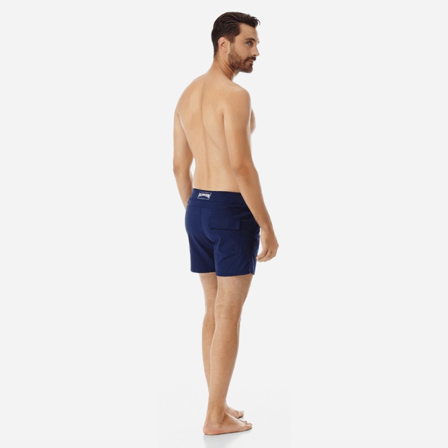 Men Flat Belt Stretch Swim Trunks Solid - 4