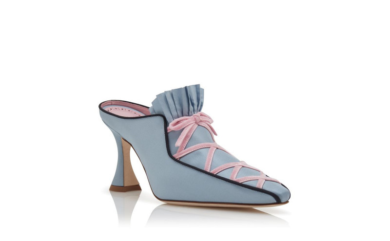 Blue Silk Criss-Cross Detail Mules 3