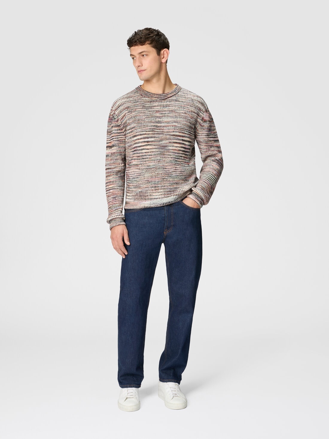 Crew-neck pullover in cashmere and wool with slub motif - 2