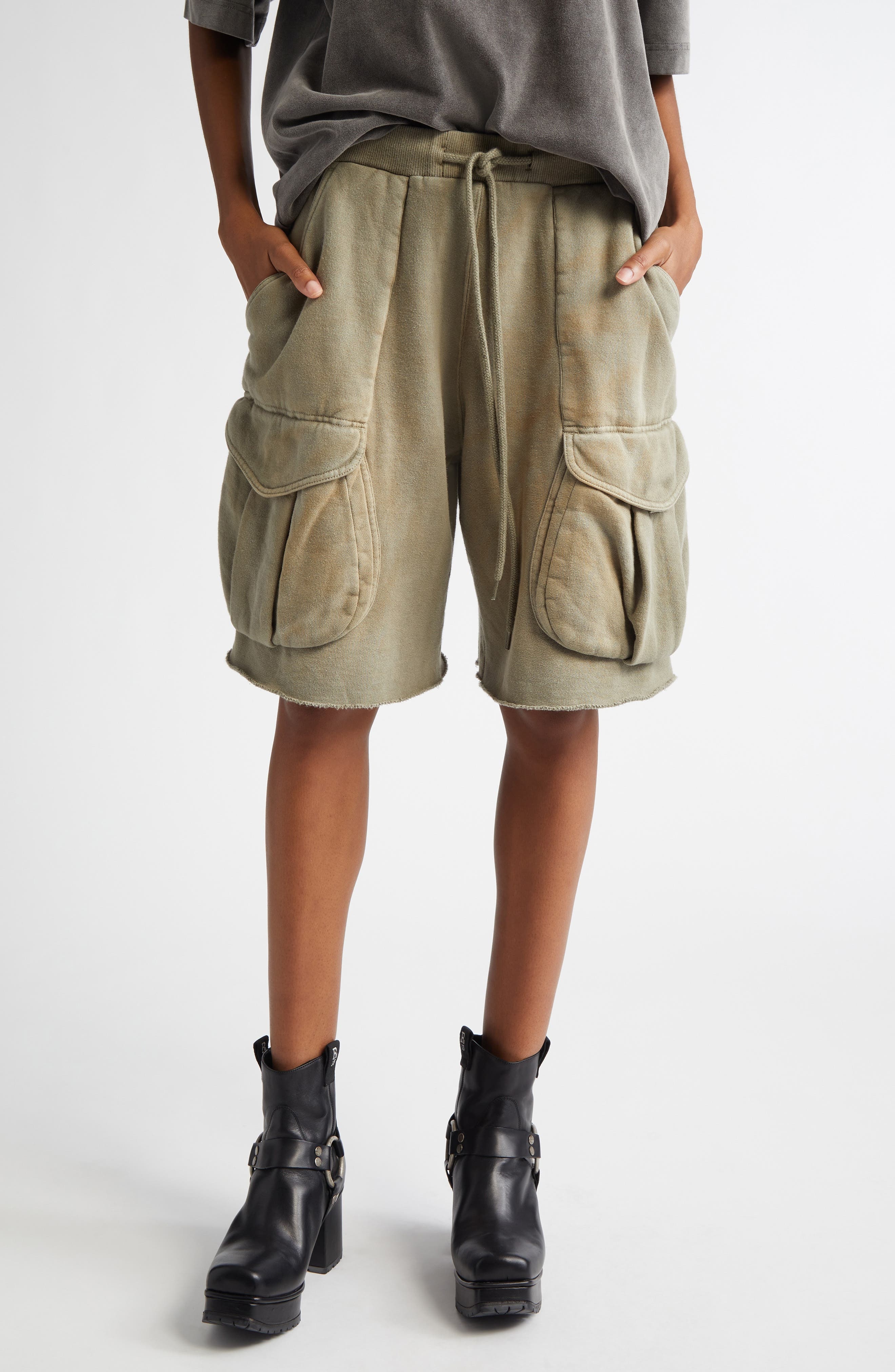 R13 Relaxed Mulitpocket Sweat Shorts in Faded Olive at Nordstrom - 1