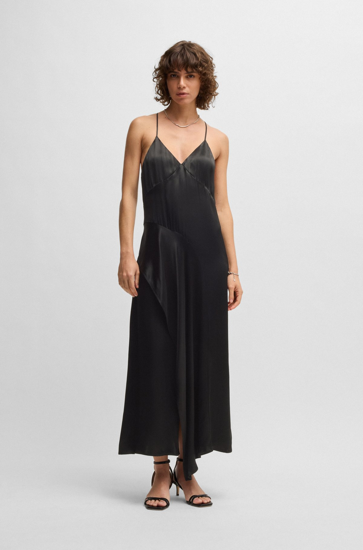 SATEEN DRESS WITH WATERFALL DETAIL - 3