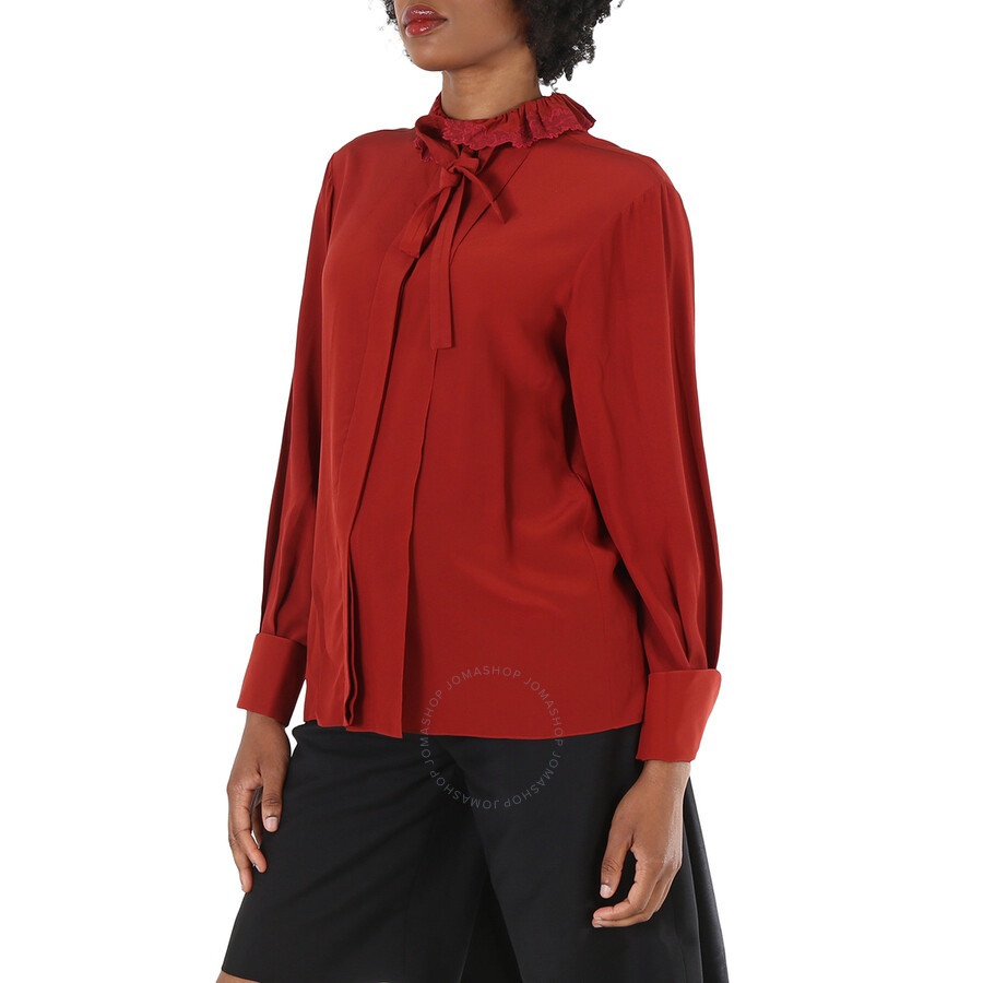Chloe Ladies Peppery Red Ruffle-Neck Silk Shirt - 4
