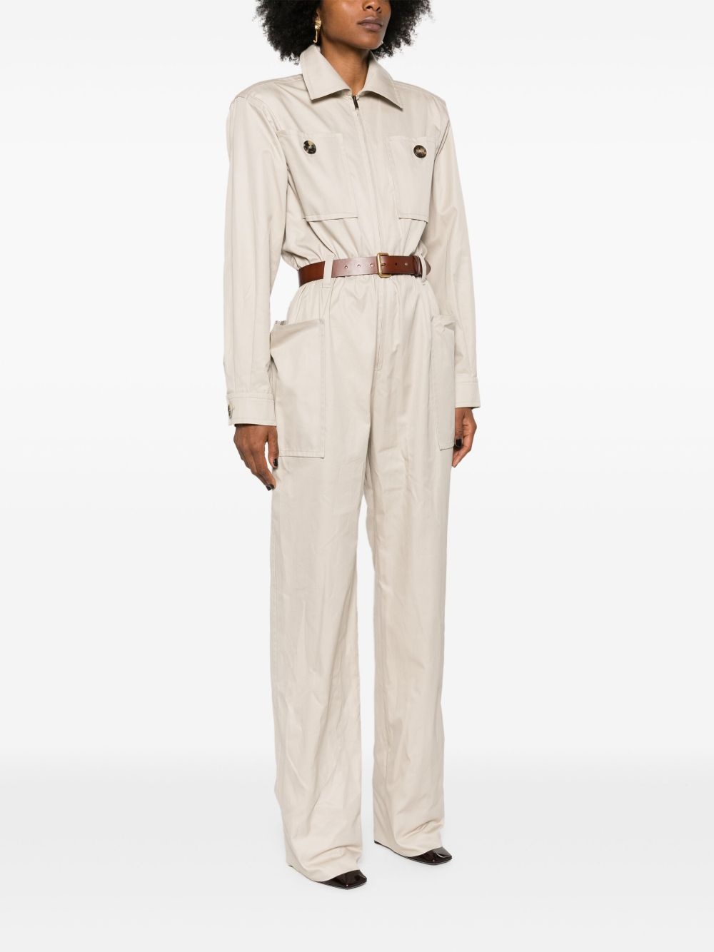 belted cotton jumpsuit - 3