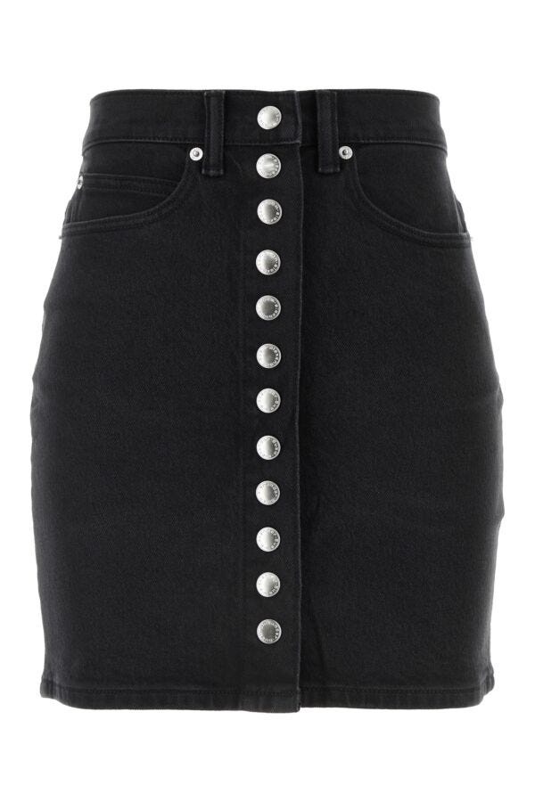 Black stretch denim mini skirt - 1