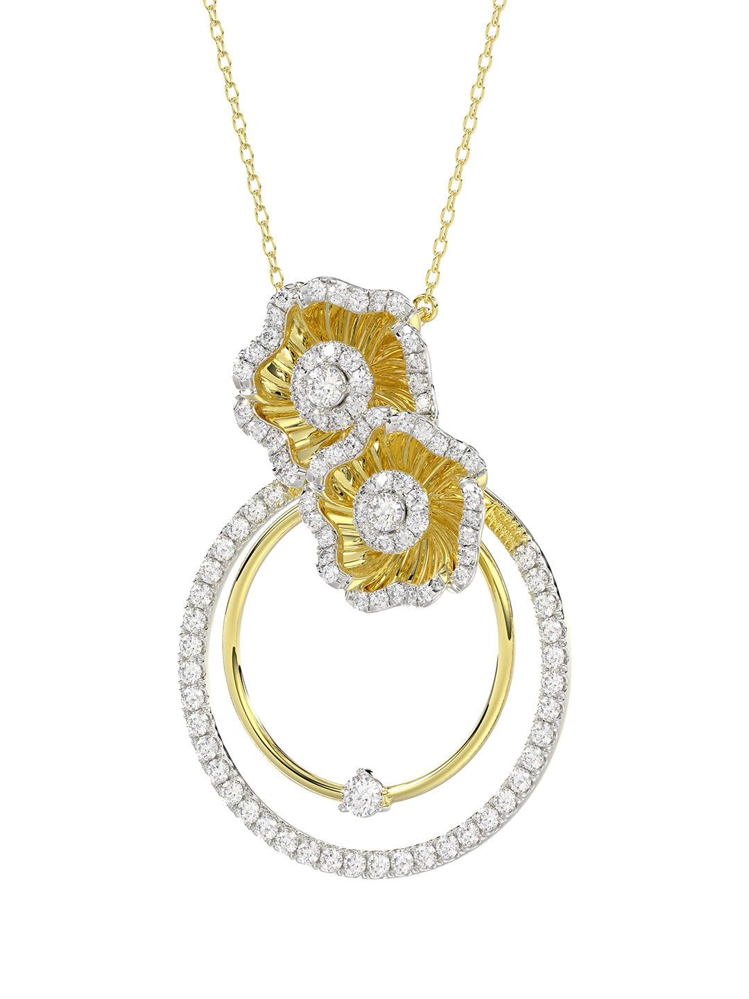 HALO FLOWER YELLOW GOLD PENDANT NECKLACE - 3